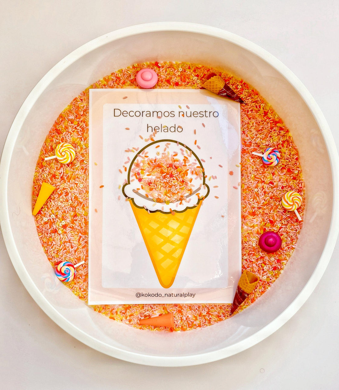 bandeja sensorial montessori helados