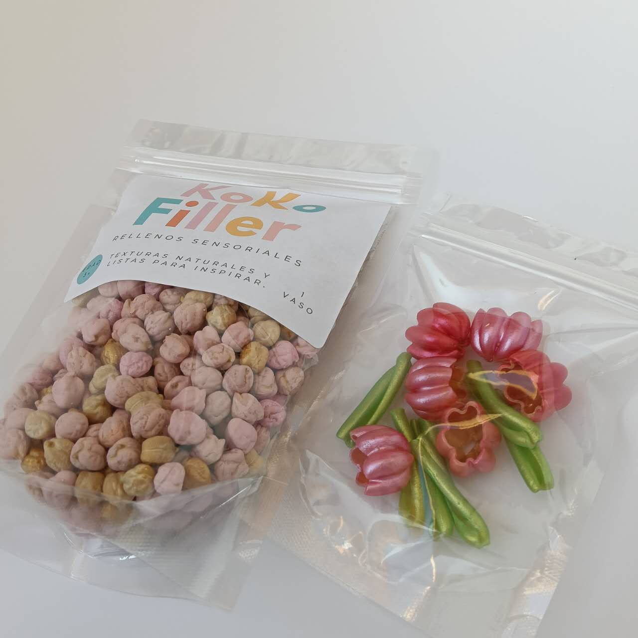 KokoFiller Jardín de Tulipanes – Relleno Natural para bandeja sensorial Montessori