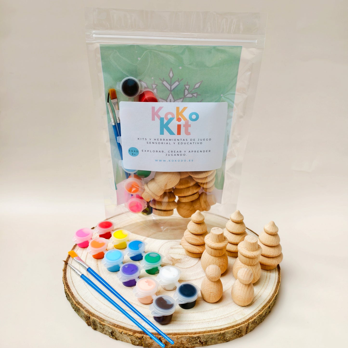 KokoKit – Set Creativo de Figuras de Madera para Pintar (Edición Navidad)