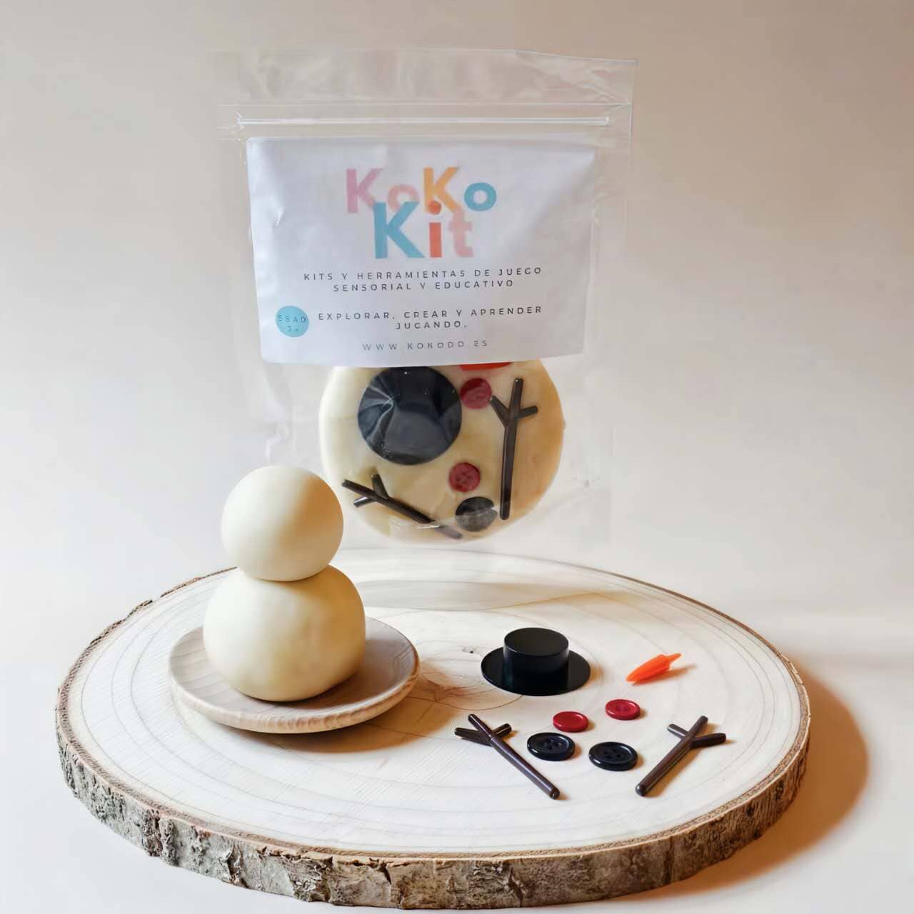 KokoKit Snowman: Plastilina Natural y Kit de Manualidades Montessori | Regalo Navideño Educativo y Sensorial para Niños