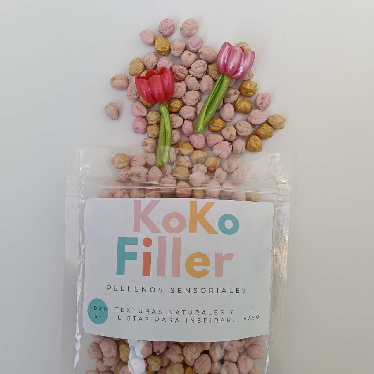 KokoFiller Jardín de Tulipanes – Relleno Natural para bandeja sensorial Montessori